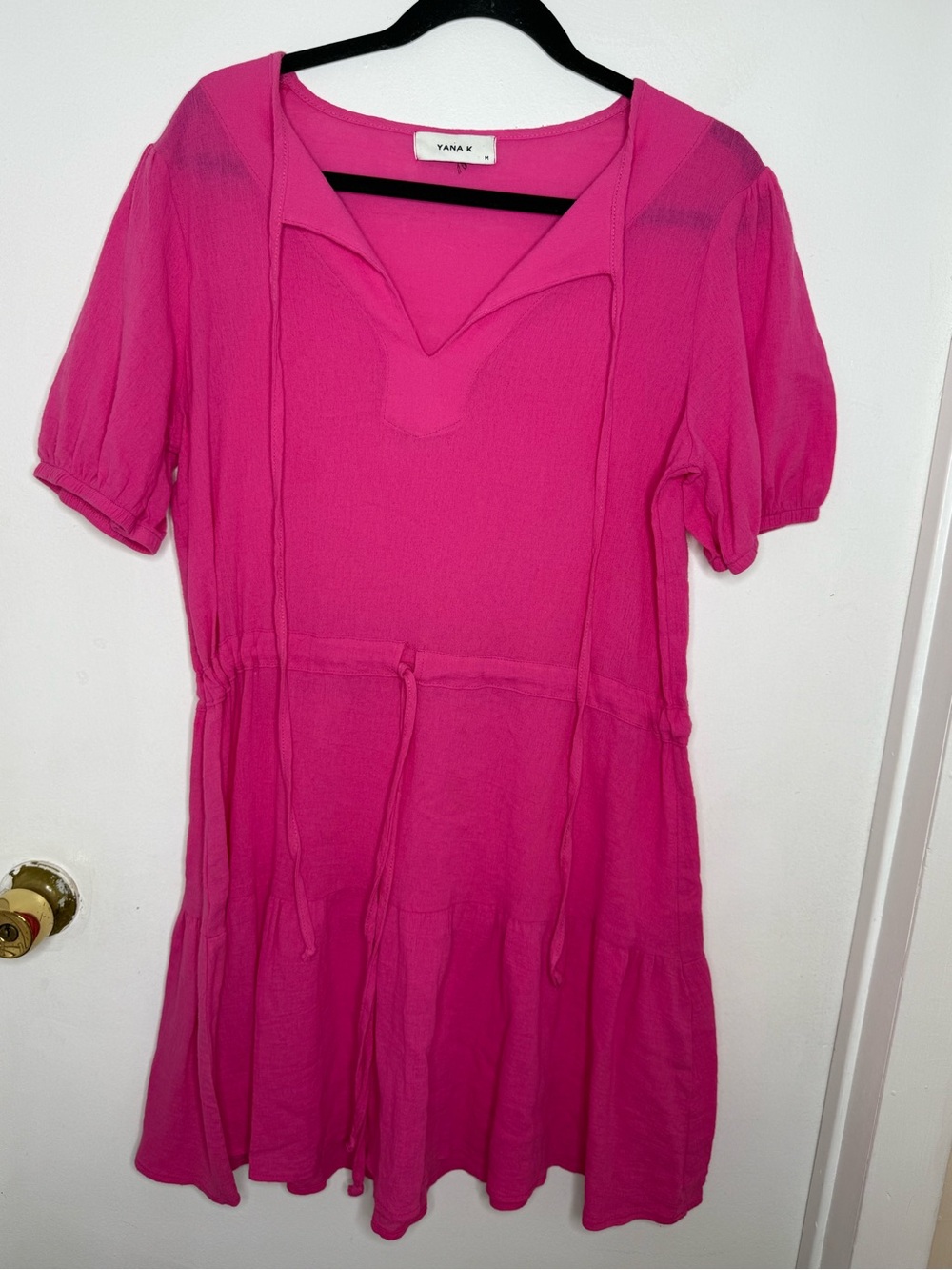 Hot Pink Tiered Drawstring Casual Dress